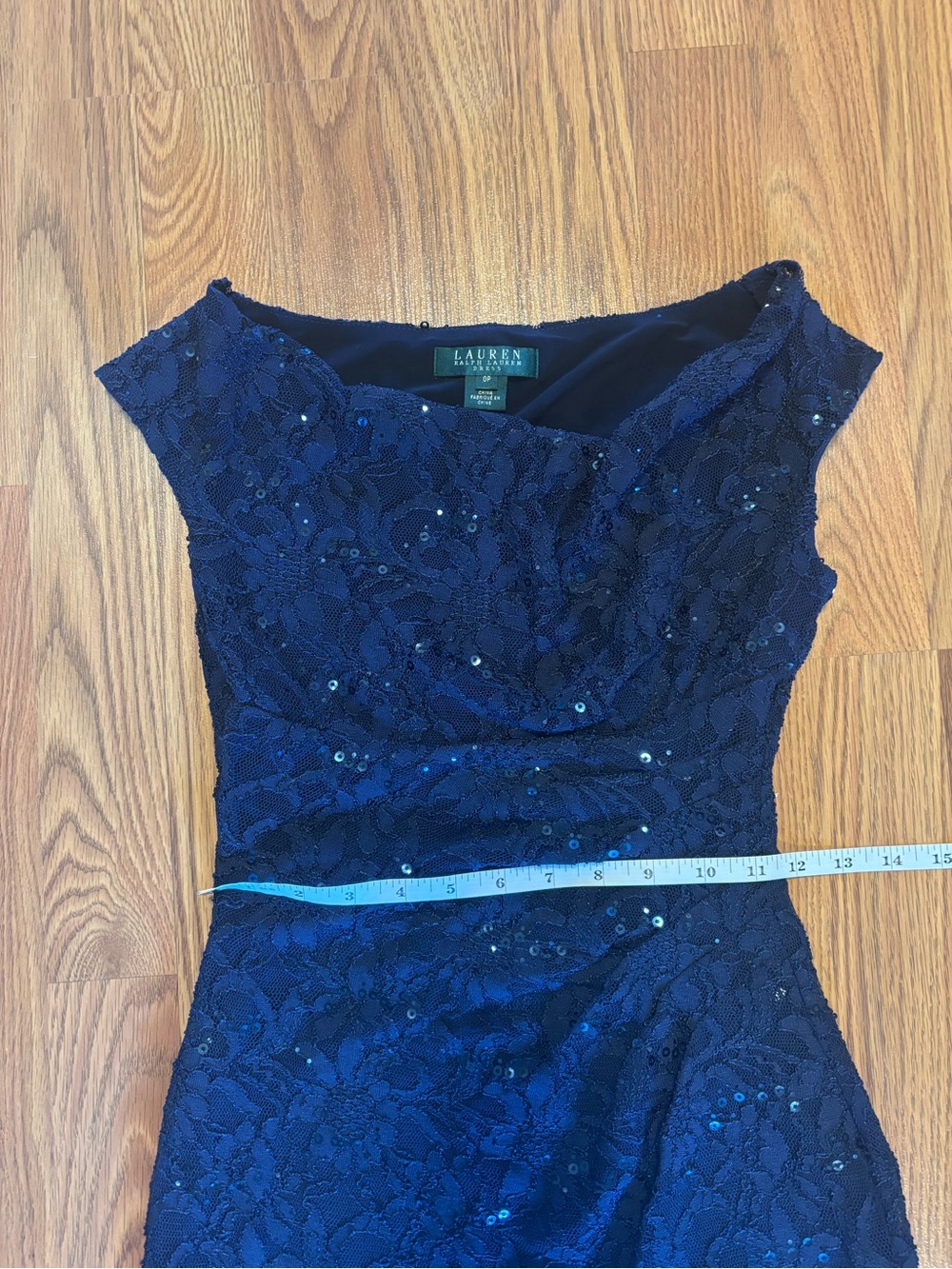Lauren Ralph Lauren Navy Lace Sequin Sheath Midi Dress - Picture 4 of 10